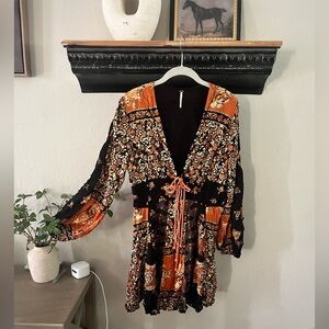 Free People low V neck babydoll dress